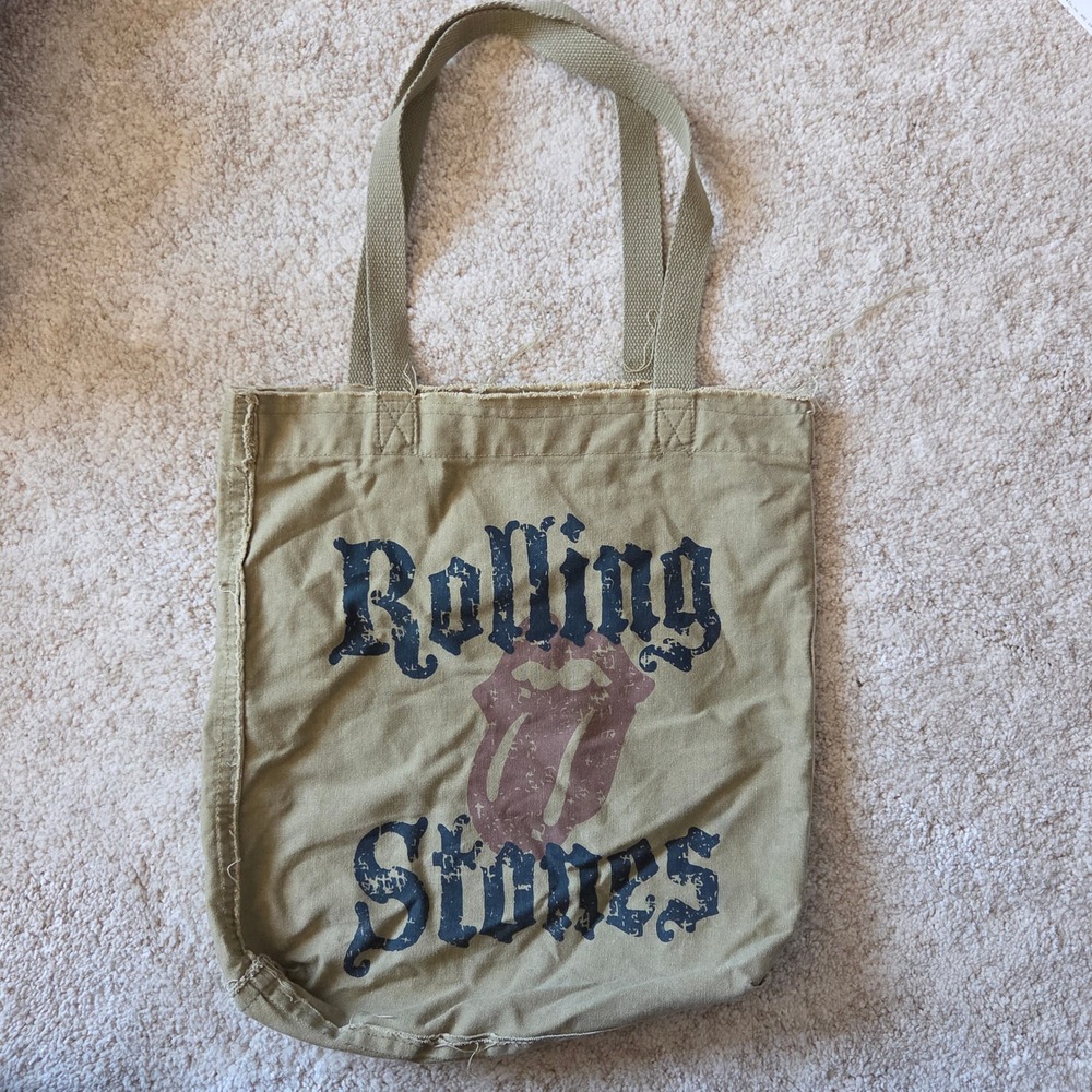 The Rolling Stones‎ 2007 Canvas Tote Bag Olive Green Distressed Concert Merch